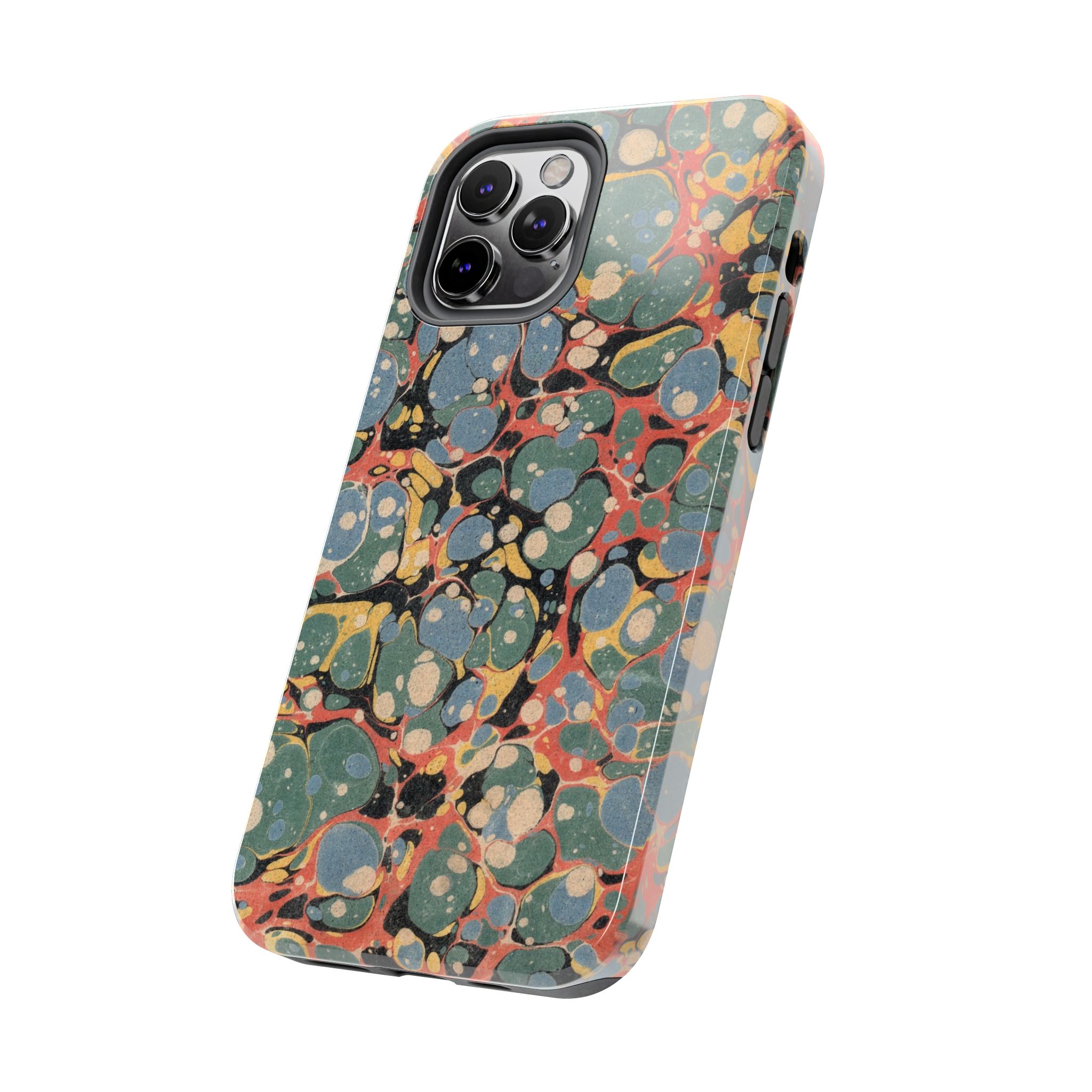 18th C. Marbled Paper Phone Case - Blue, Orange & Black - Image 23