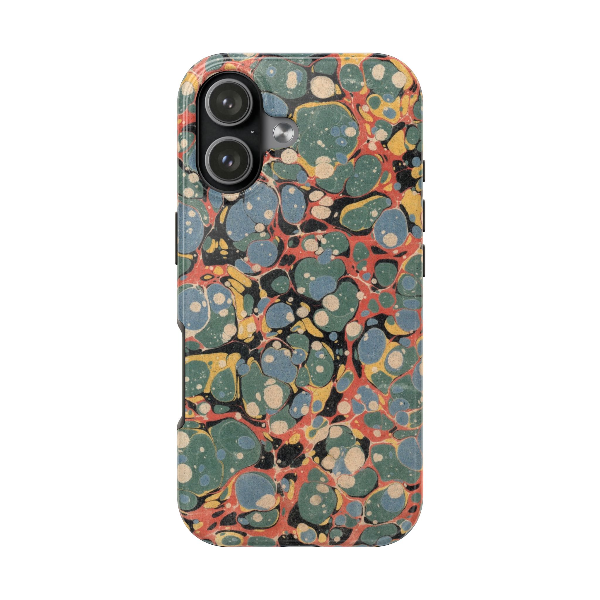 18th C. Marbled Paper Phone Case - Blue, Orange & Black - Image 97