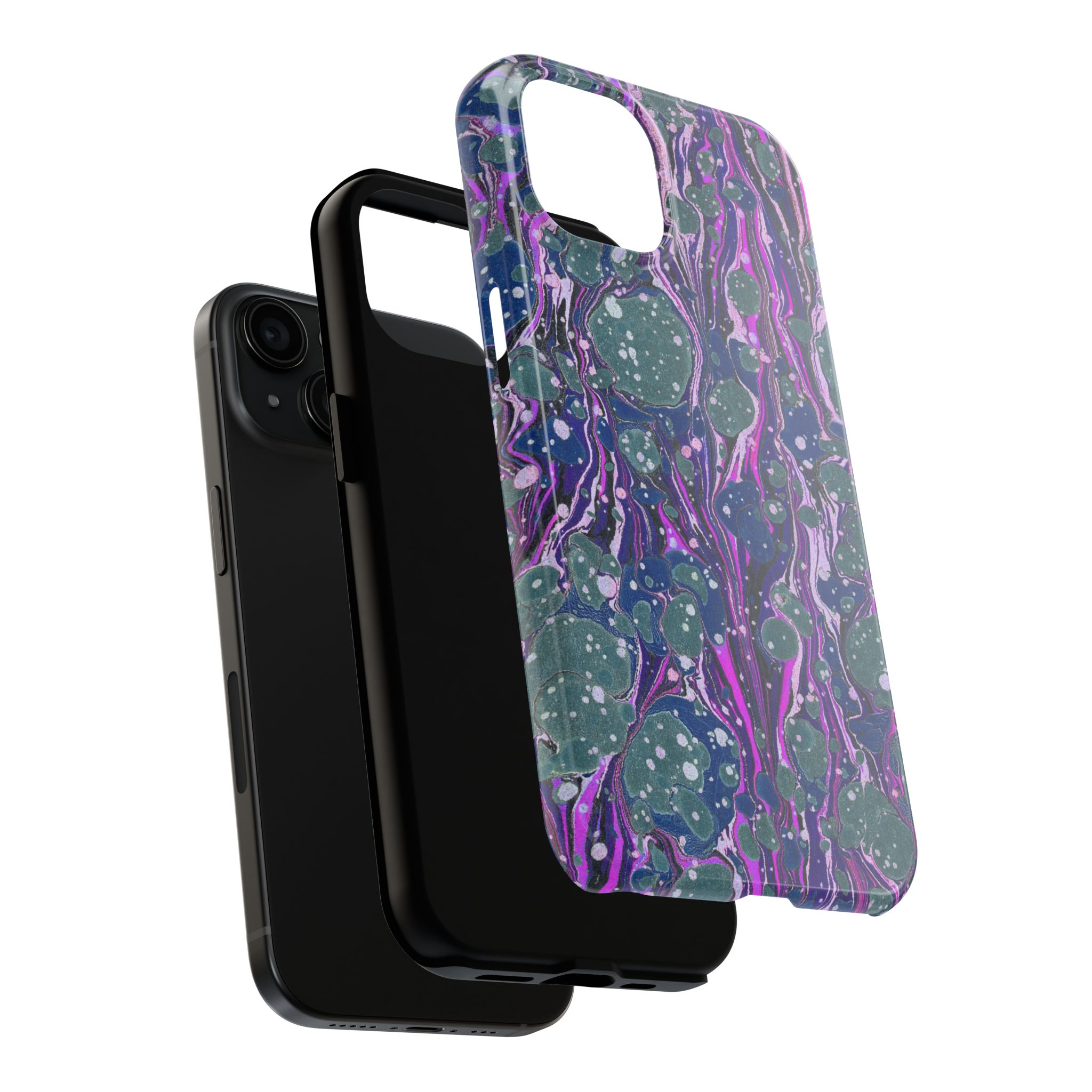 Marbled Phone Case - Navy, Magenta & Moss Green - Image 56