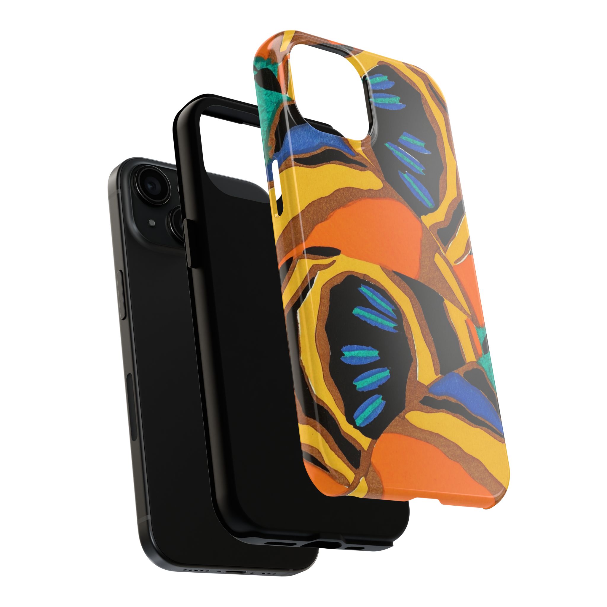 Orange, Black & Blue Abstract Phone Case - Image 56