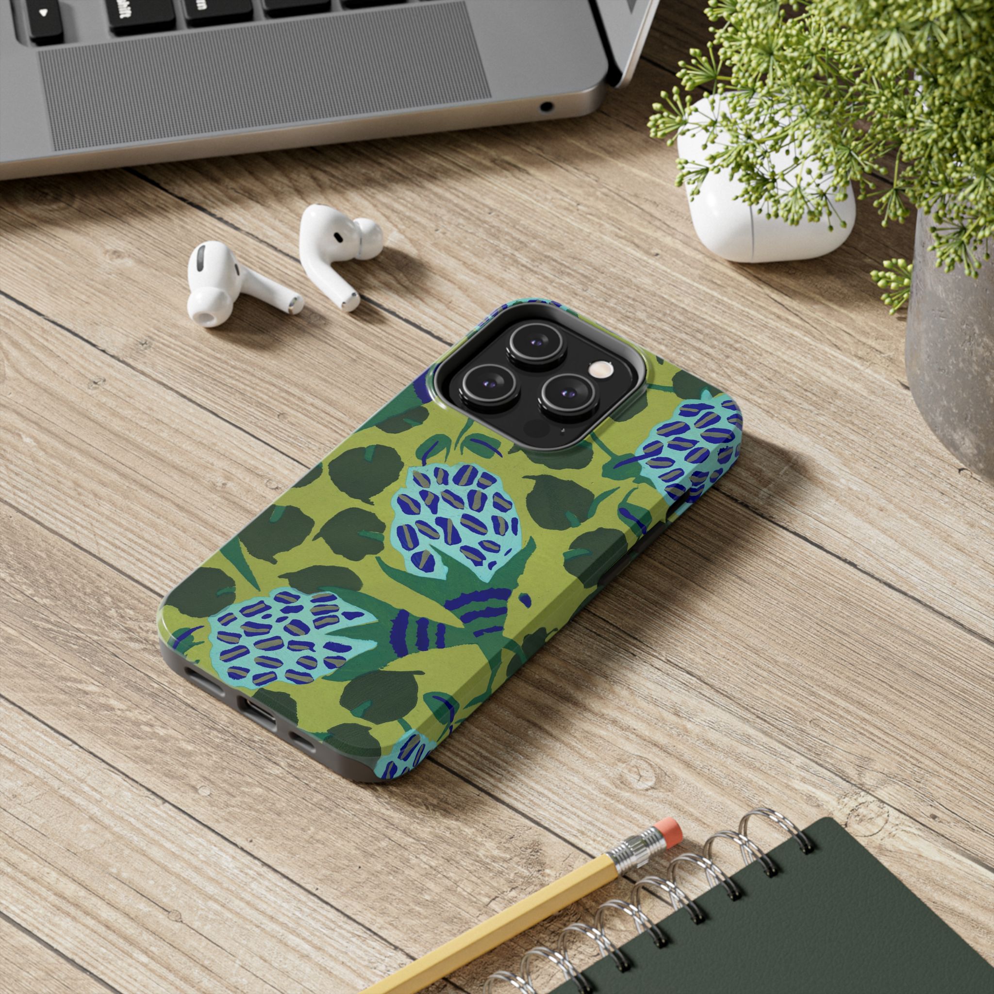 Blue & Green Floral Abstract Phone Case - Image 48