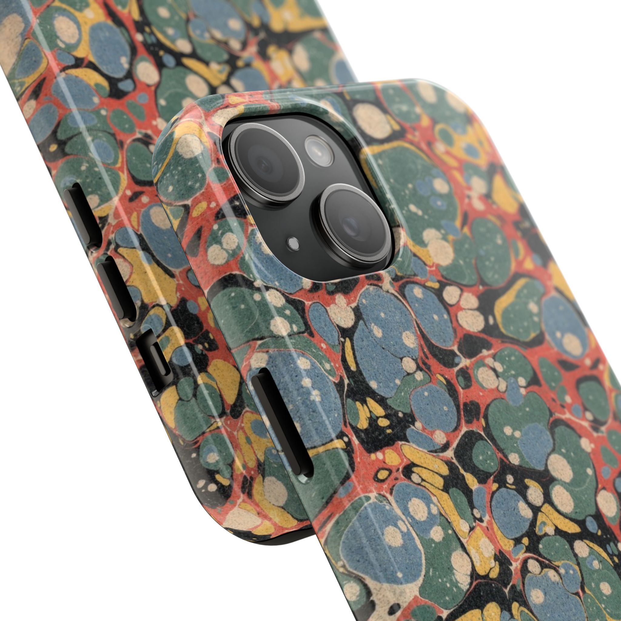 18th C. Marbled Paper Phone Case - Blue, Orange & Black - Image 54