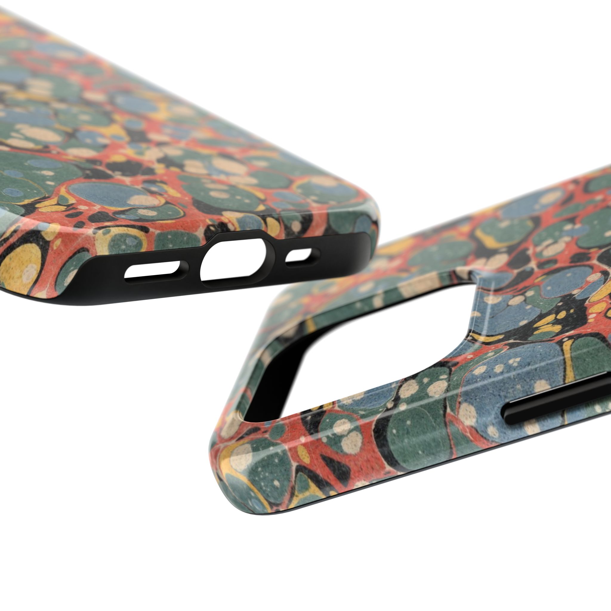 18th C. Marbled Paper Phone Case - Blue, Orange & Black - Image 59