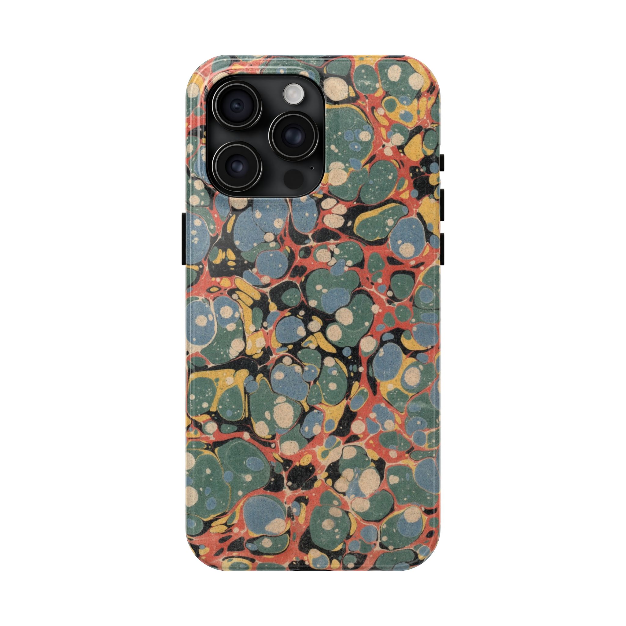 18th C. Marbled Paper Phone Case - Blue, Orange & Black - Image 65