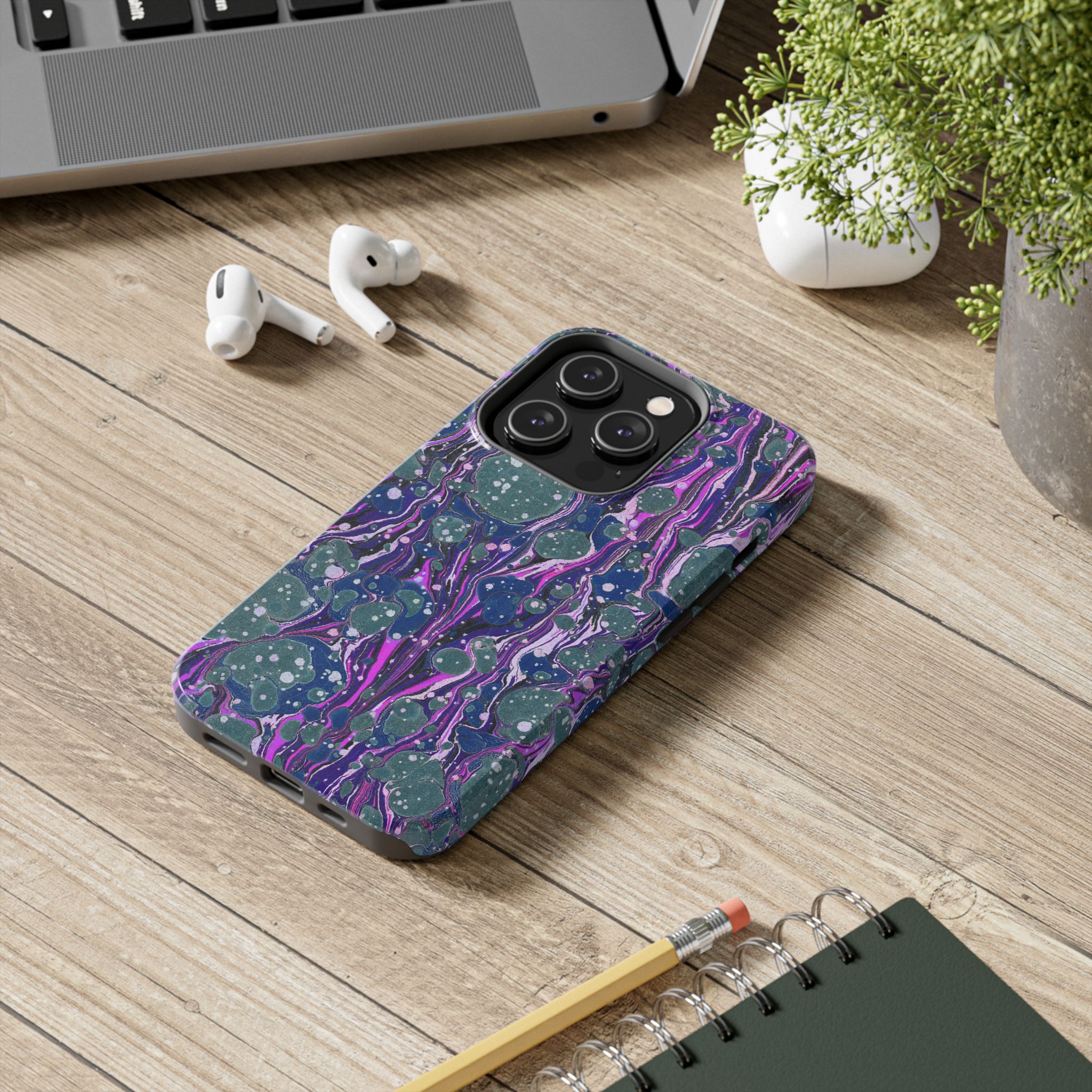 Marbled Phone Case - Navy, Magenta & Moss Green - Image 48