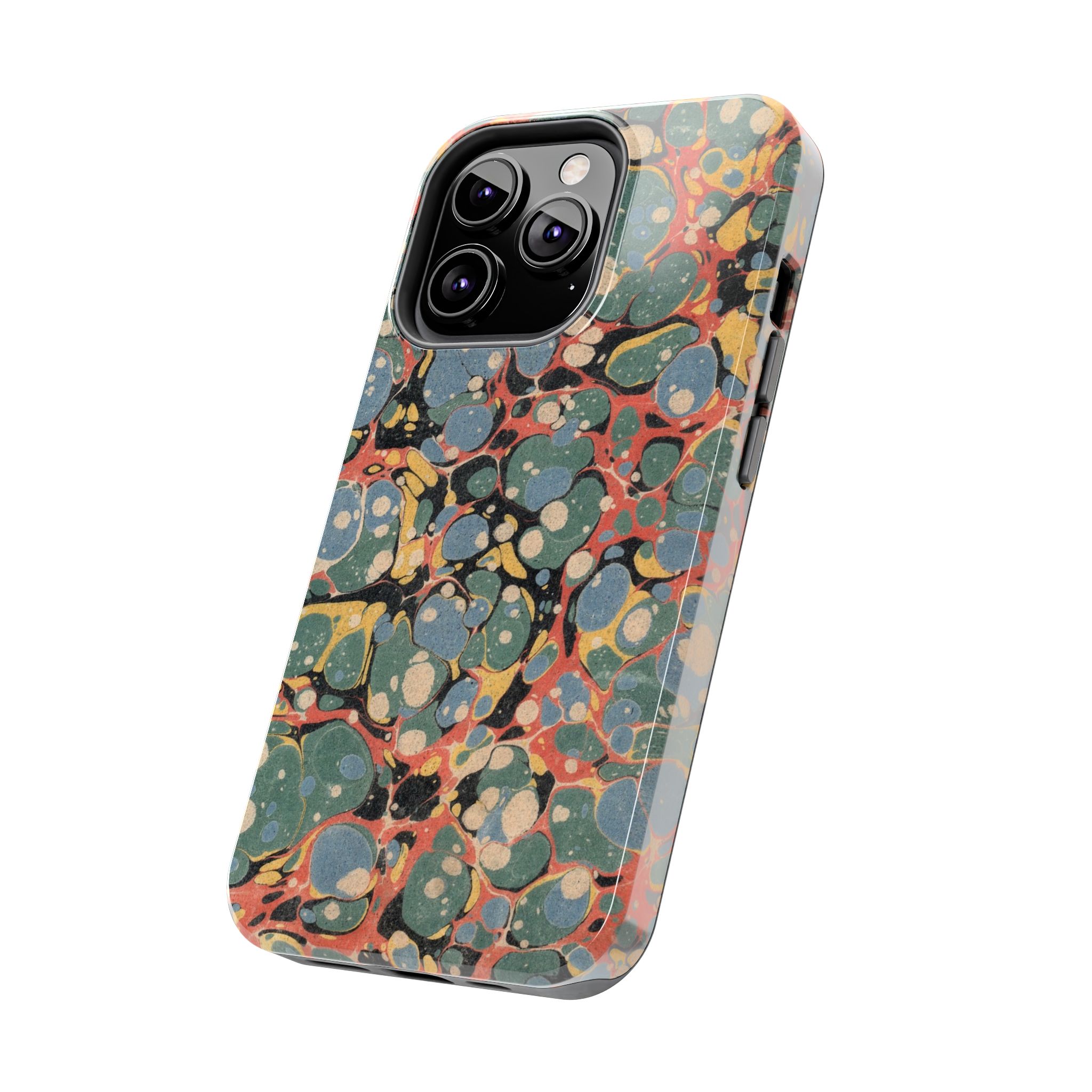 18th C. Marbled Paper Phone Case - Blue, Orange & Black - Image 39