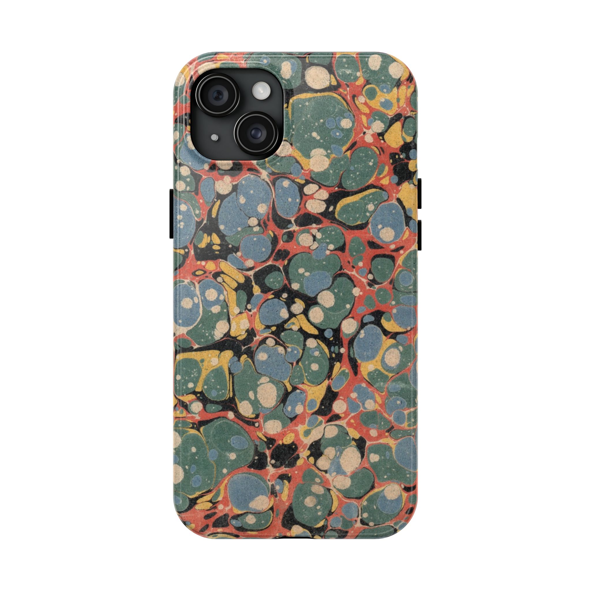 18th C. Marbled Paper Phone Case - Blue, Orange & Black - Image 61