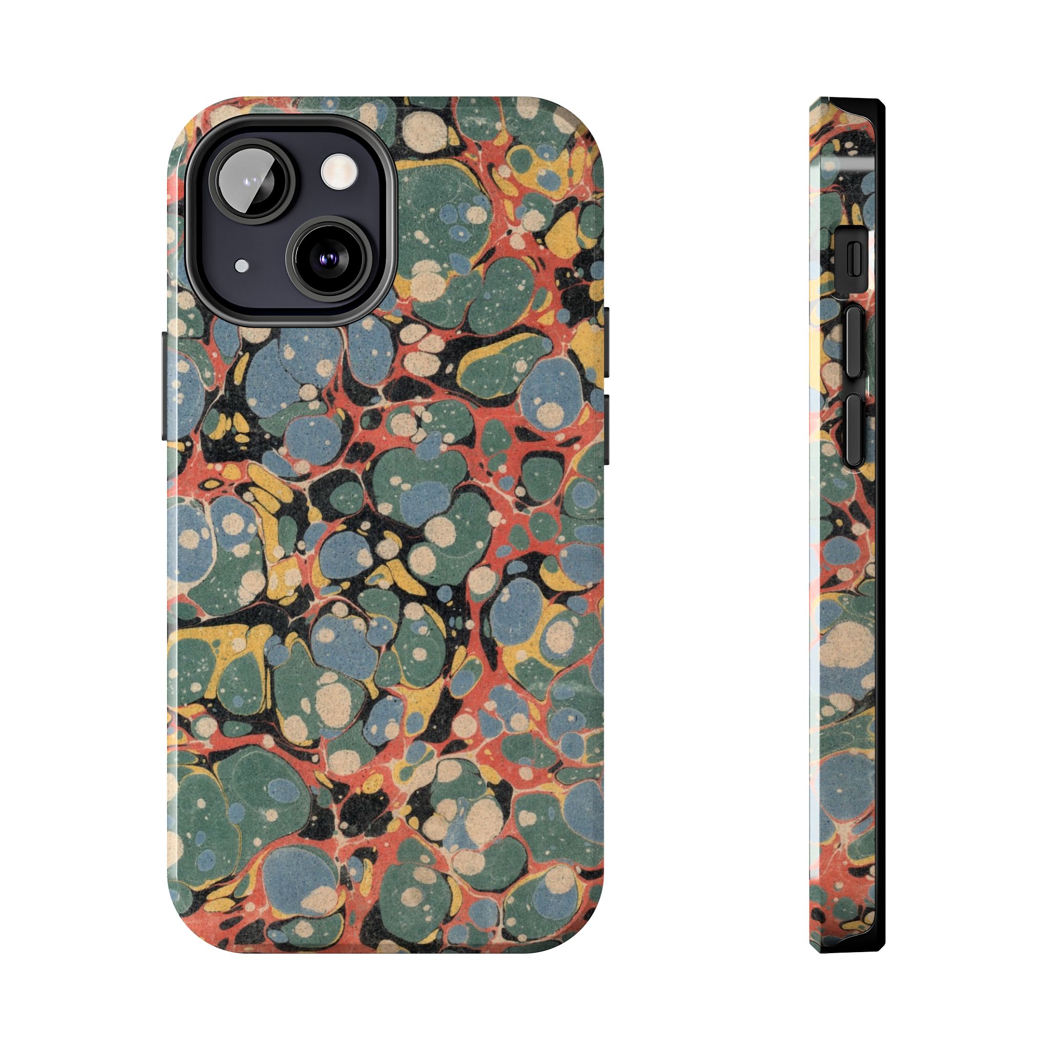 18th C. Marbled Paper Phone Case - Blue, Orange & Black - Image 33