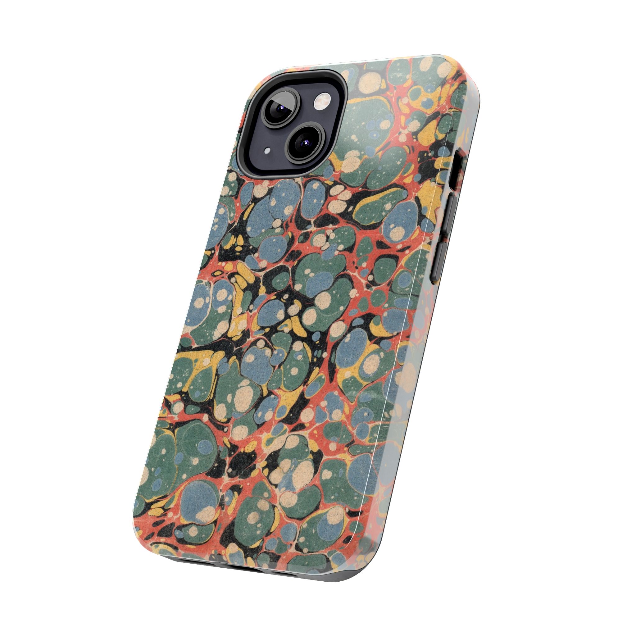 18th C. Marbled Paper Phone Case - Blue, Orange & Black - Image 31