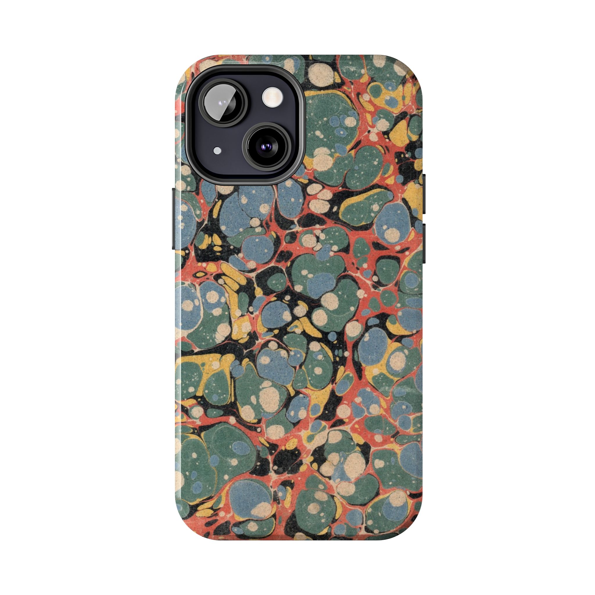 18th C. Marbled Paper Phone Case - Blue, Orange & Black - Image 34