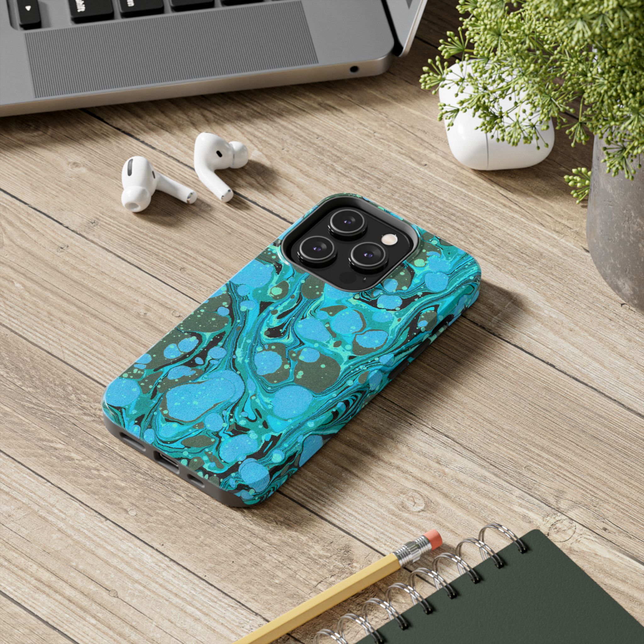 Marbled Phone Case - Aqua & Moss Green - Image 48