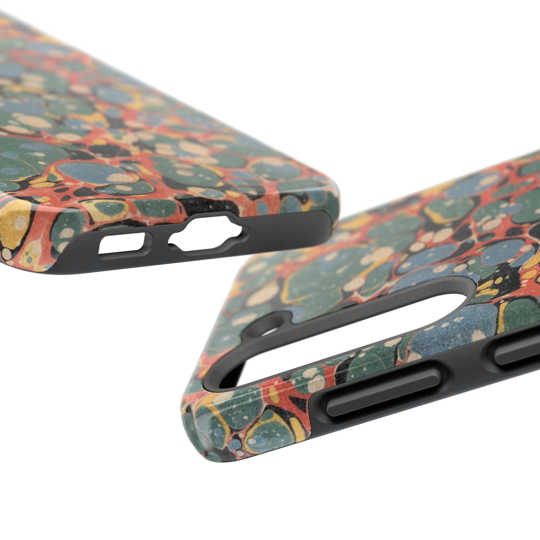 18th C. Marbled Paper Phone Case - Blue, Orange & Black - Image 75