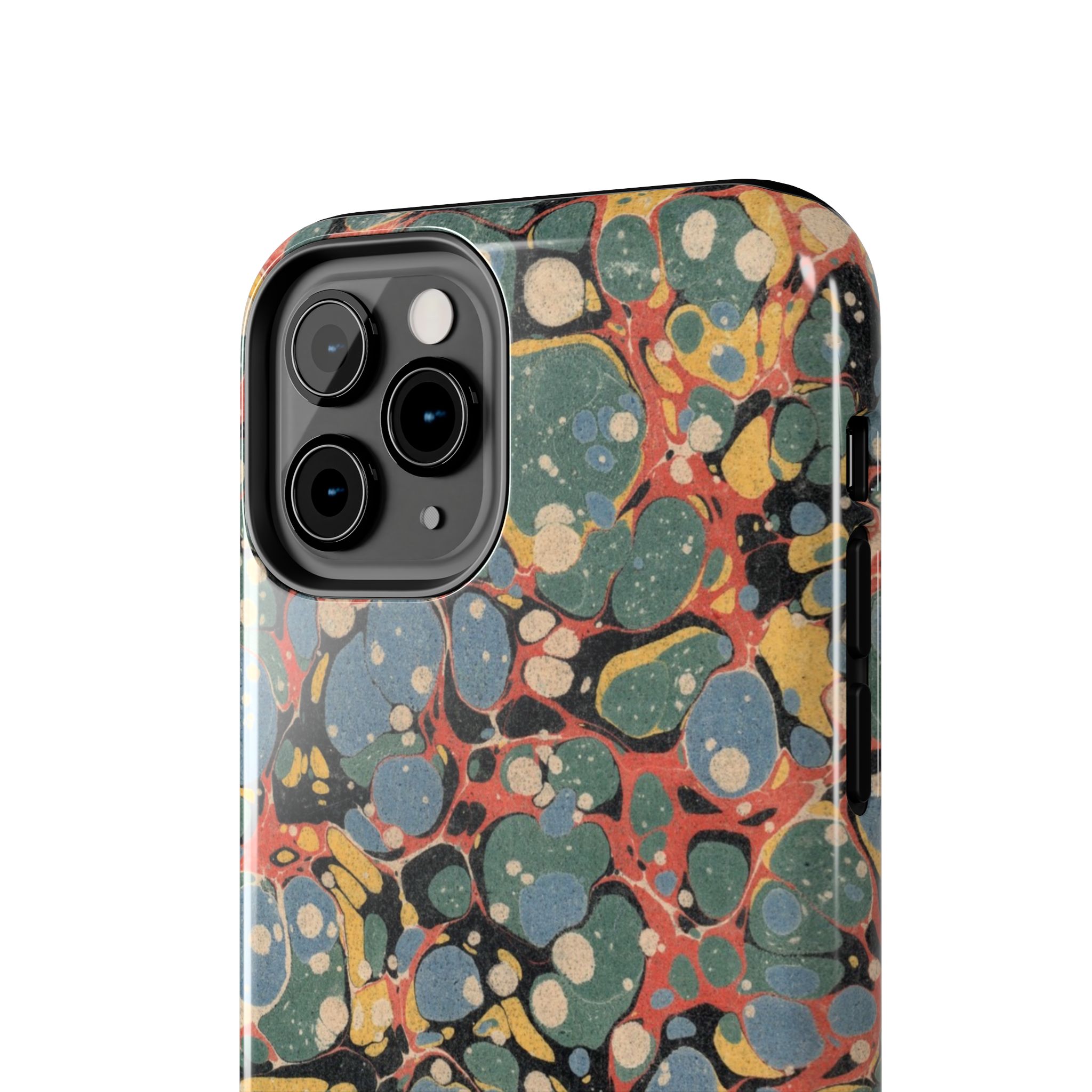 18th C. Marbled Paper Phone Case - Blue, Orange & Black - Image 8