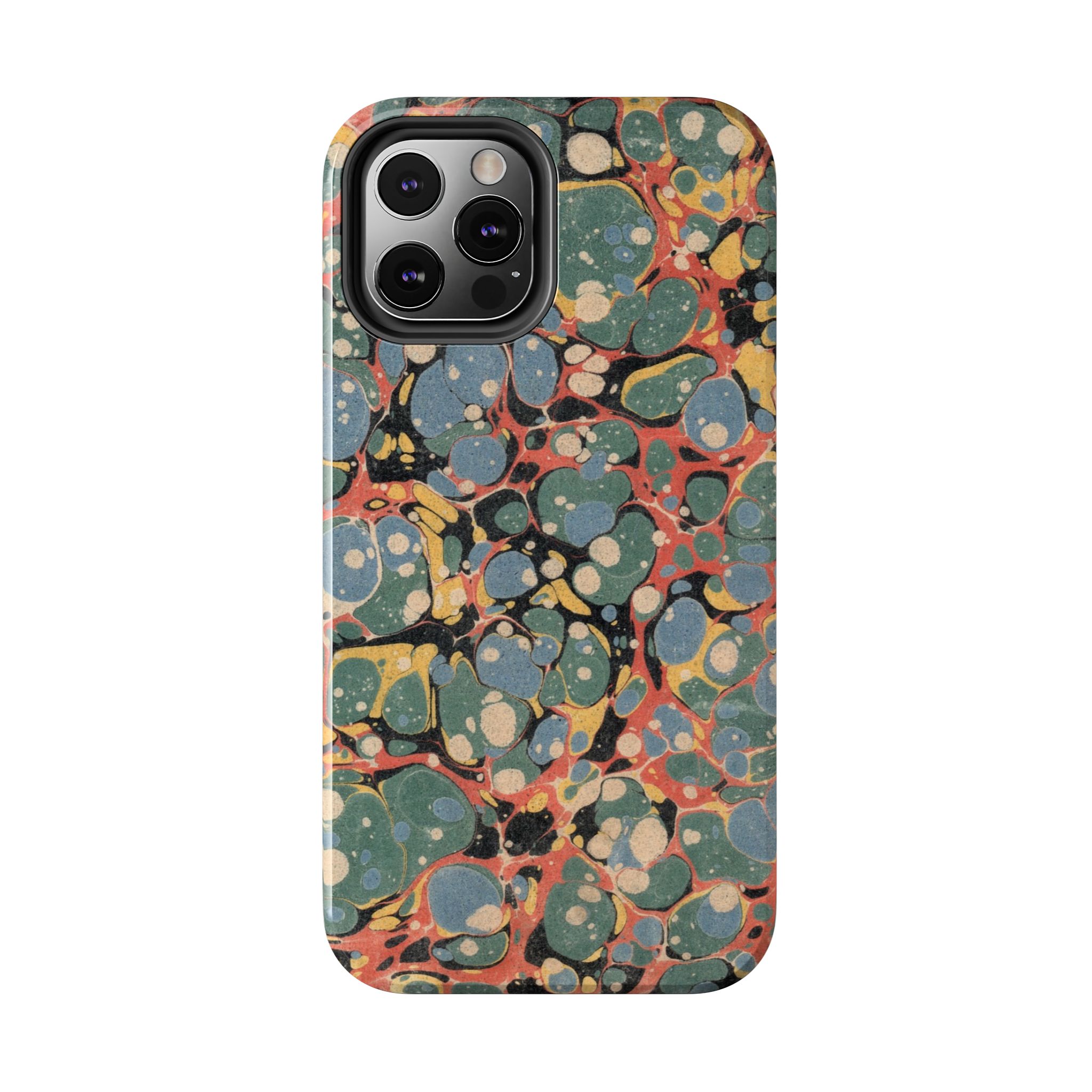 18th C. Marbled Paper Phone Case - Blue, Orange & Black - Image 22