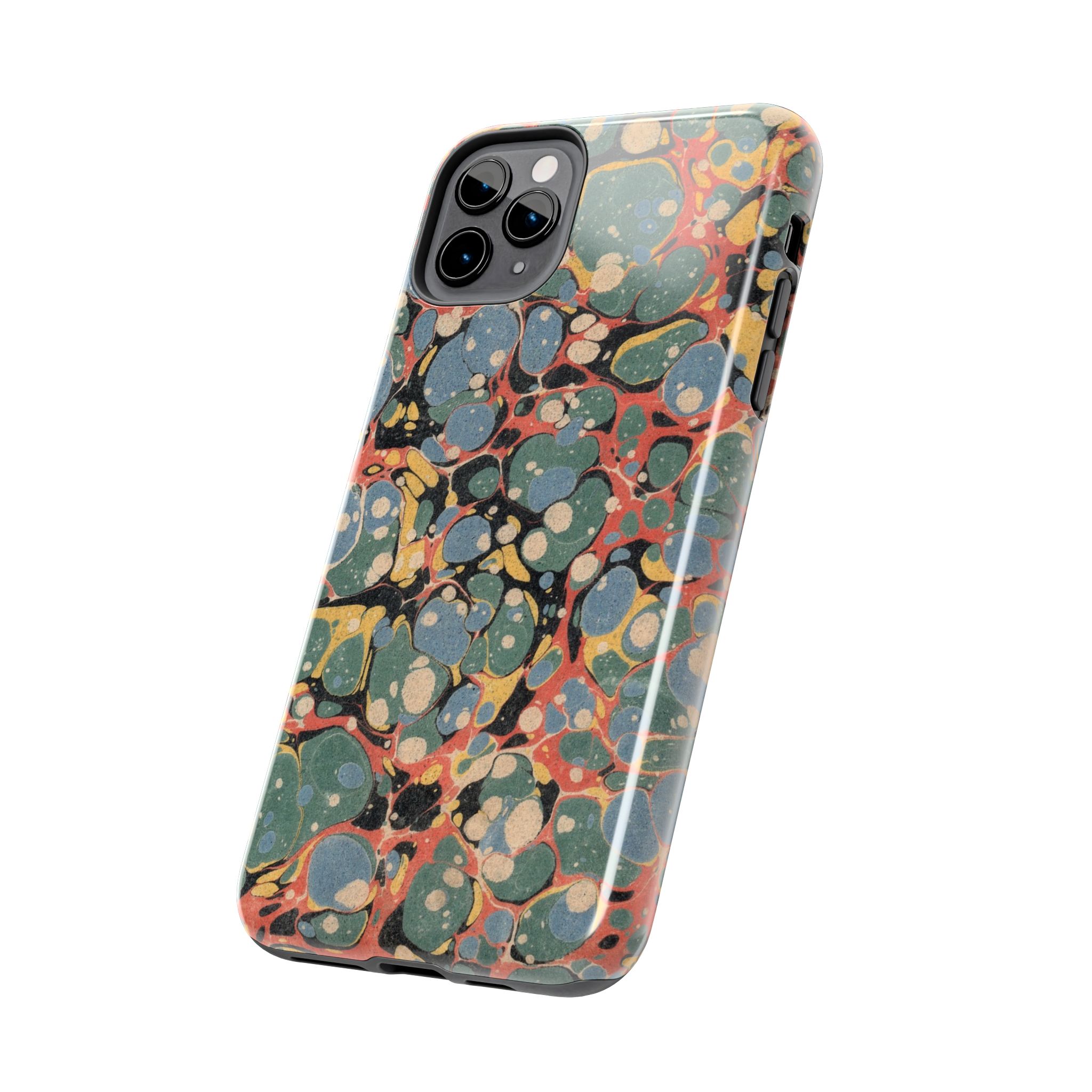 18th C. Marbled Paper Phone Case - Blue, Orange & Black - Image 11