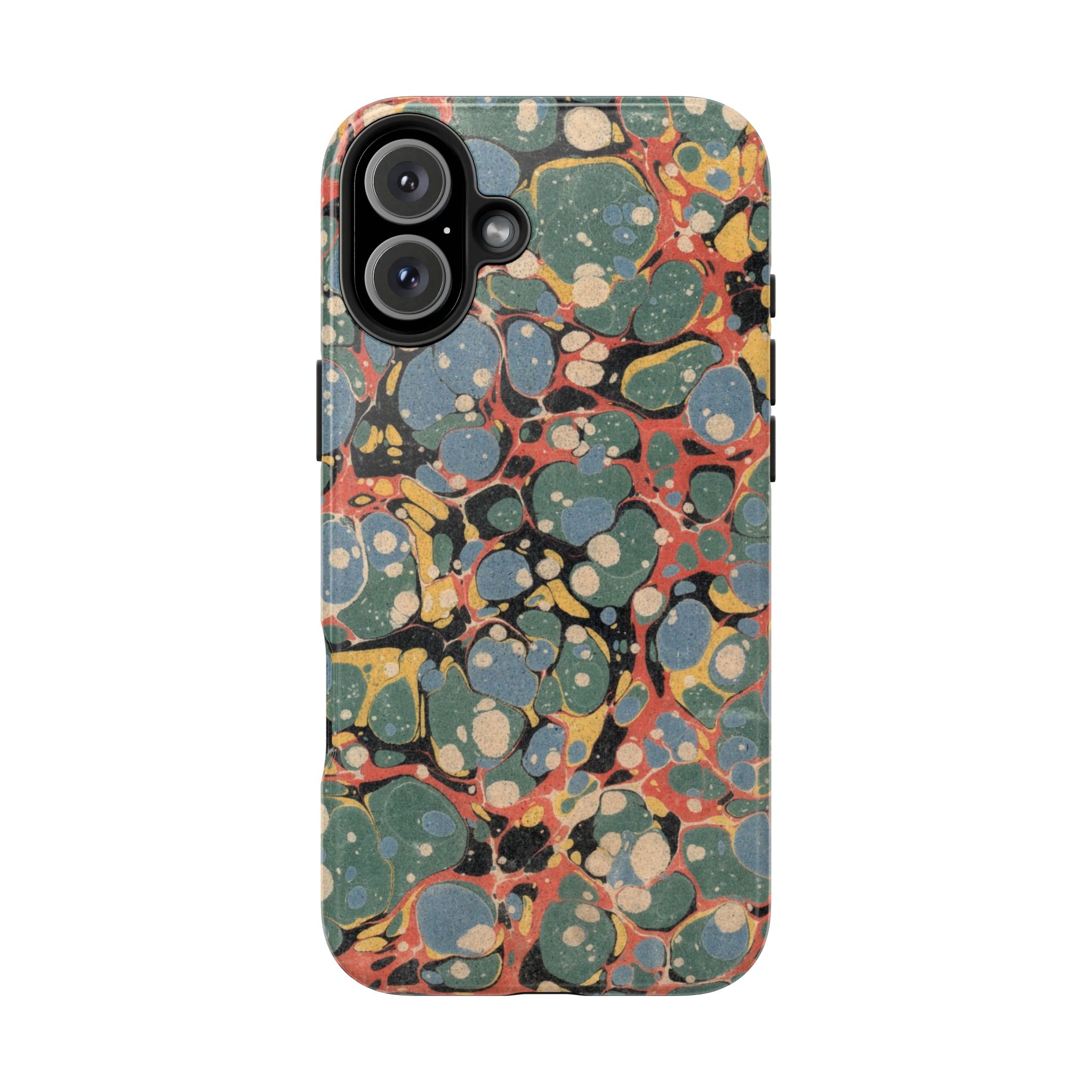 18th C. Marbled Paper Phone Case - Blue, Orange & Black - Image 94