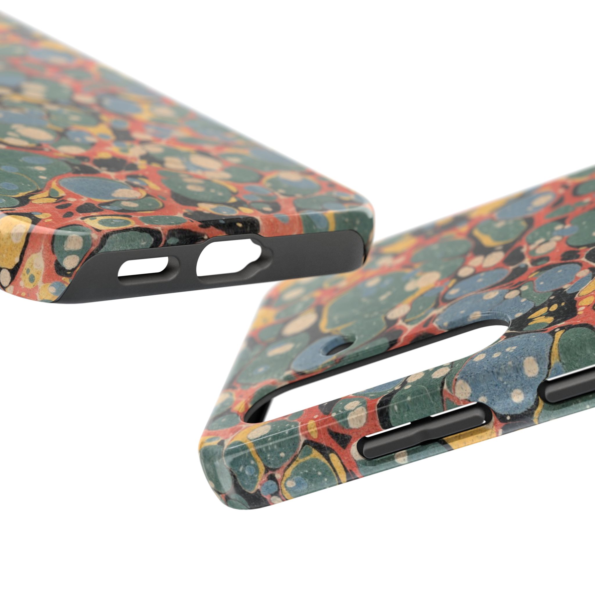 18th C. Marbled Paper Phone Case - Blue, Orange & Black - Image 71