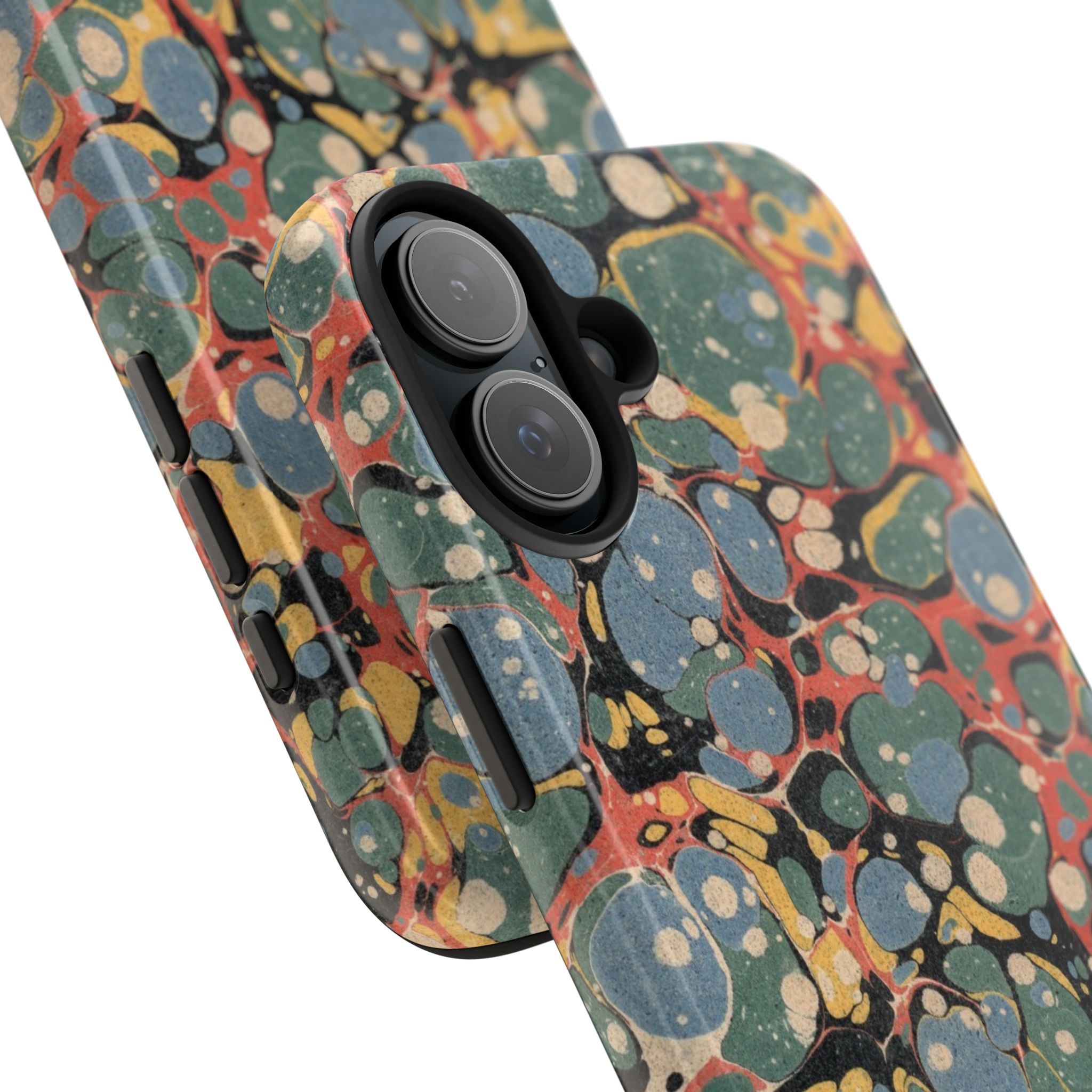 18th C. Marbled Paper Phone Case - Blue, Orange & Black - Image 95