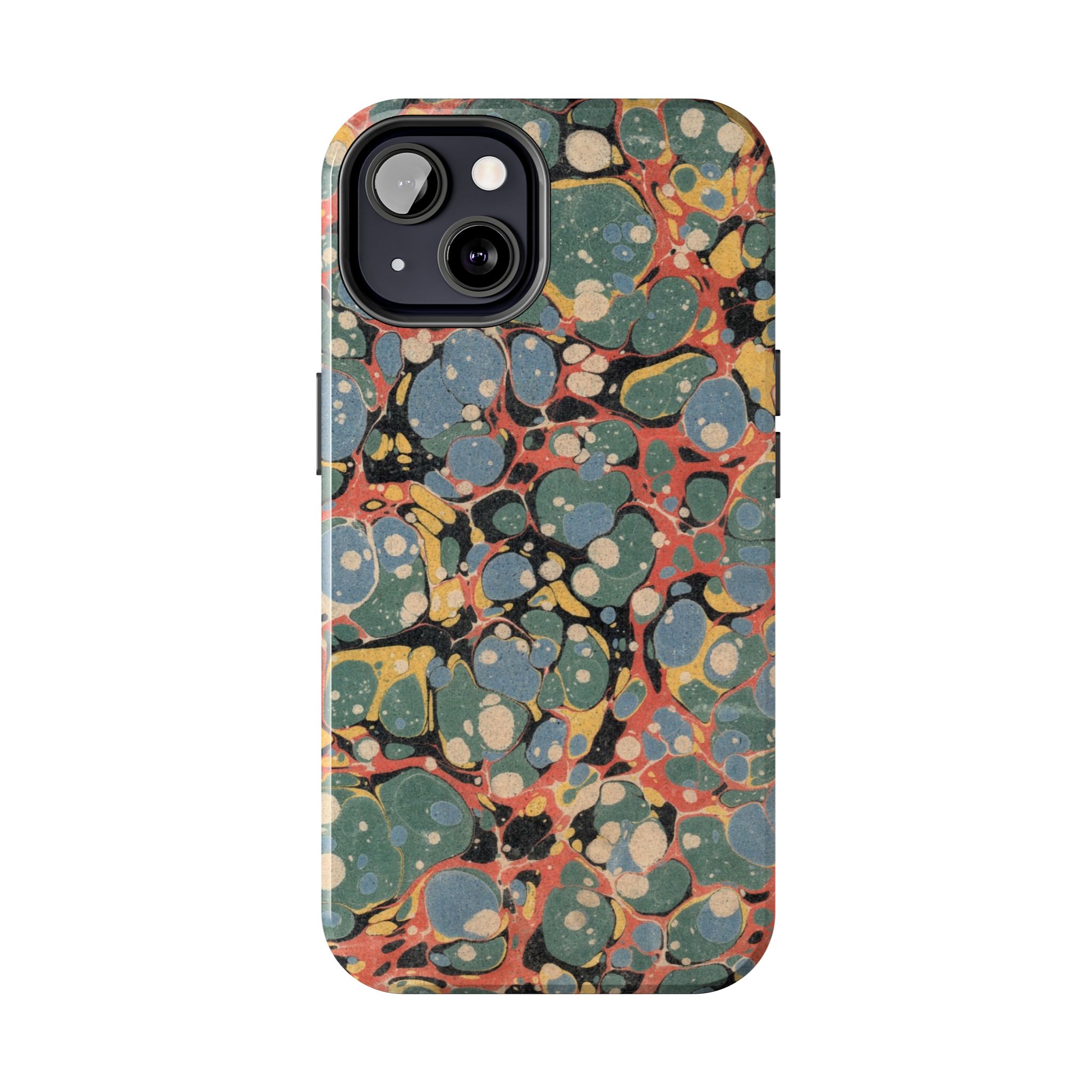 18th C. Marbled Paper Phone Case - Blue, Orange & Black - Image 30