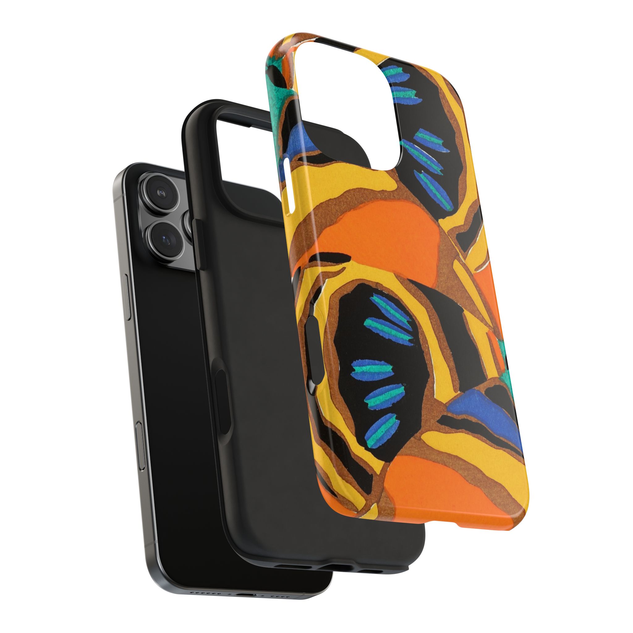 Orange, Black & Blue Abstract Phone Case - Image 74