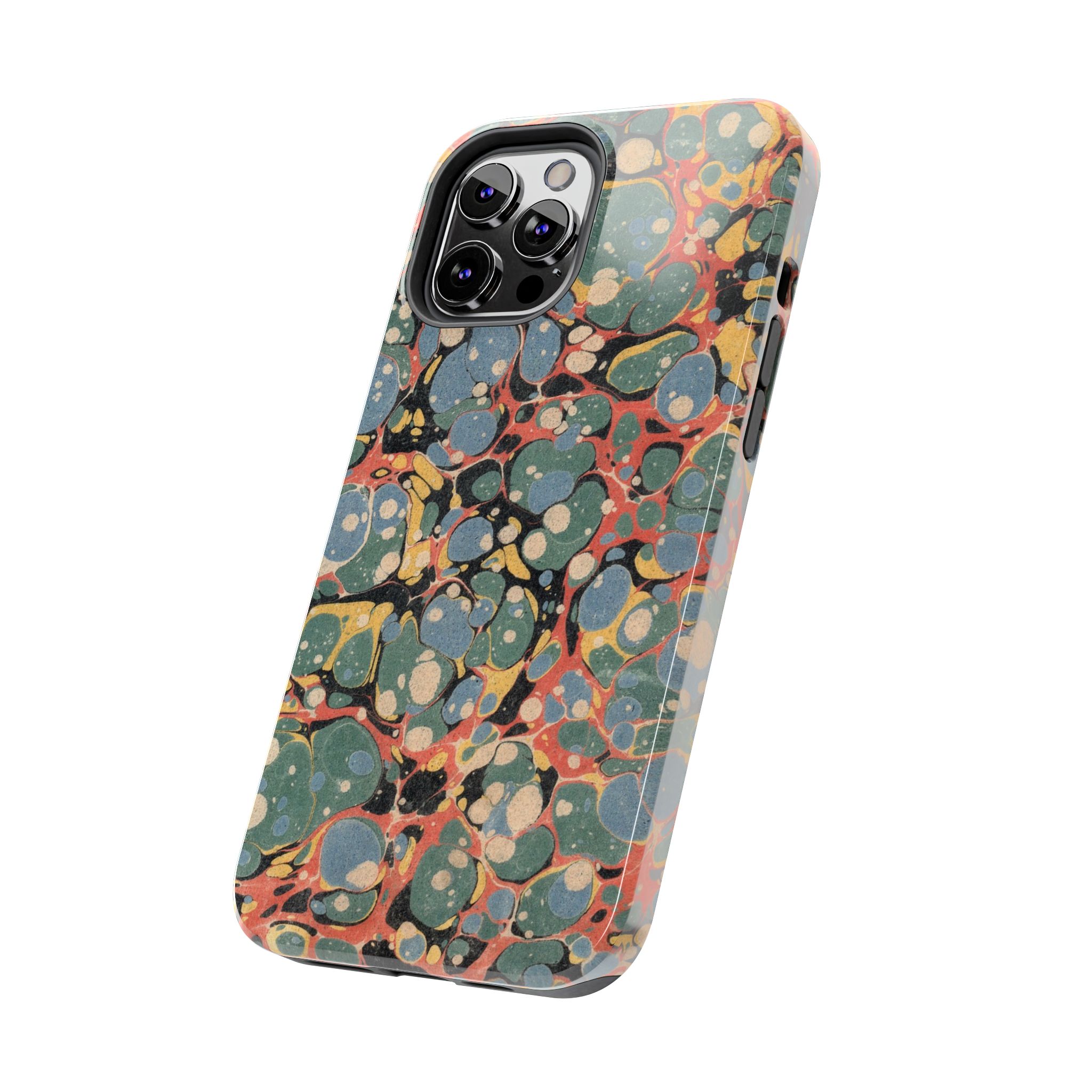 18th C. Marbled Paper Phone Case - Blue, Orange & Black - Image 27