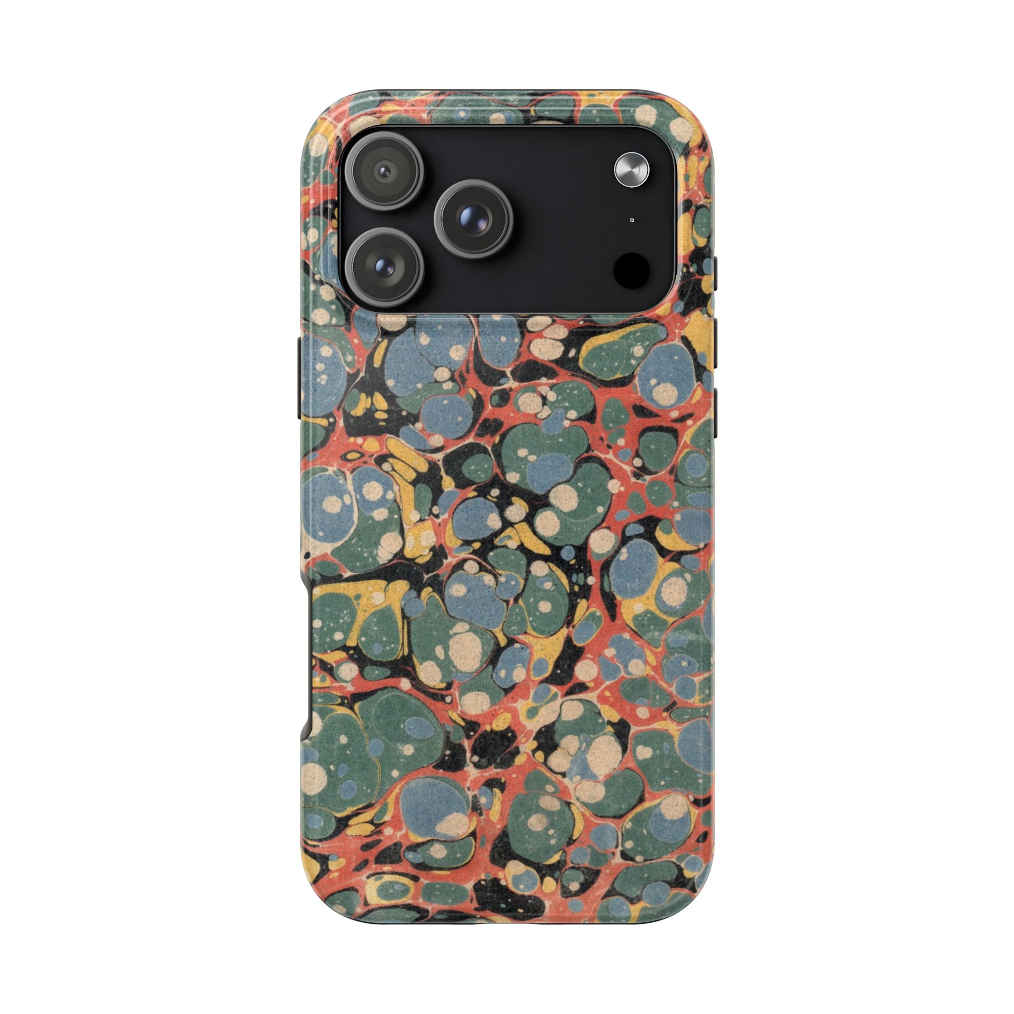 18th C. Marbled Paper Phone Case - Blue, Orange & Black - Image 99