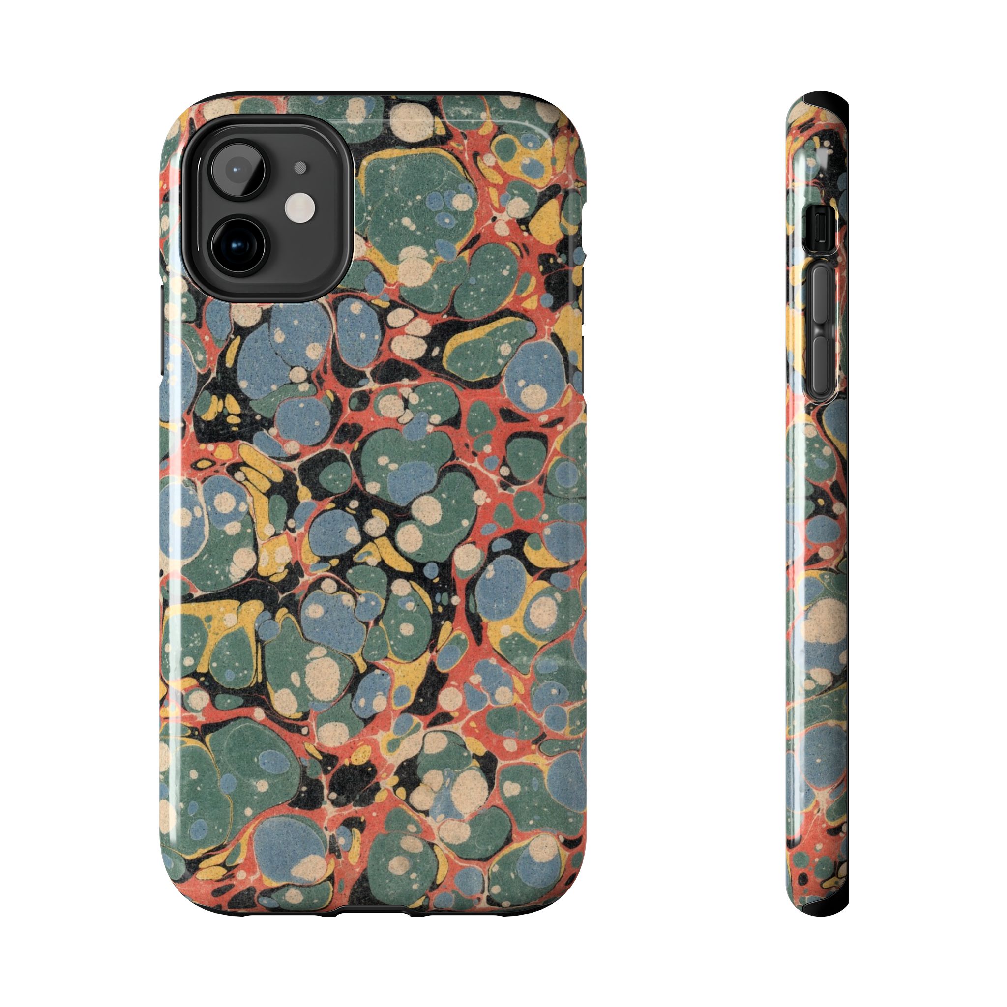 18th C. Marbled Paper Phone Case - Blue, Orange & Black