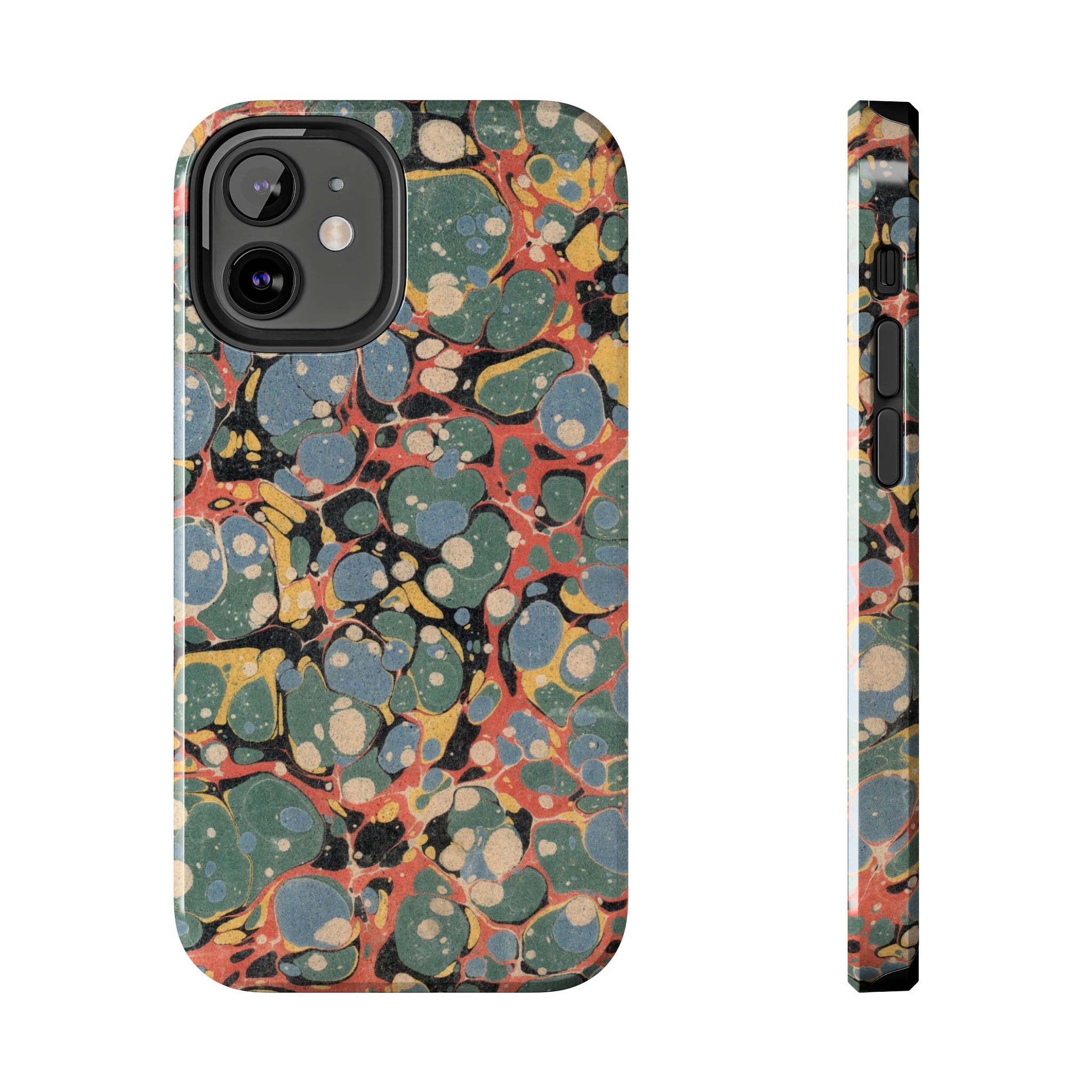 18th C. Marbled Paper Phone Case - Blue, Orange & Black - Image 17