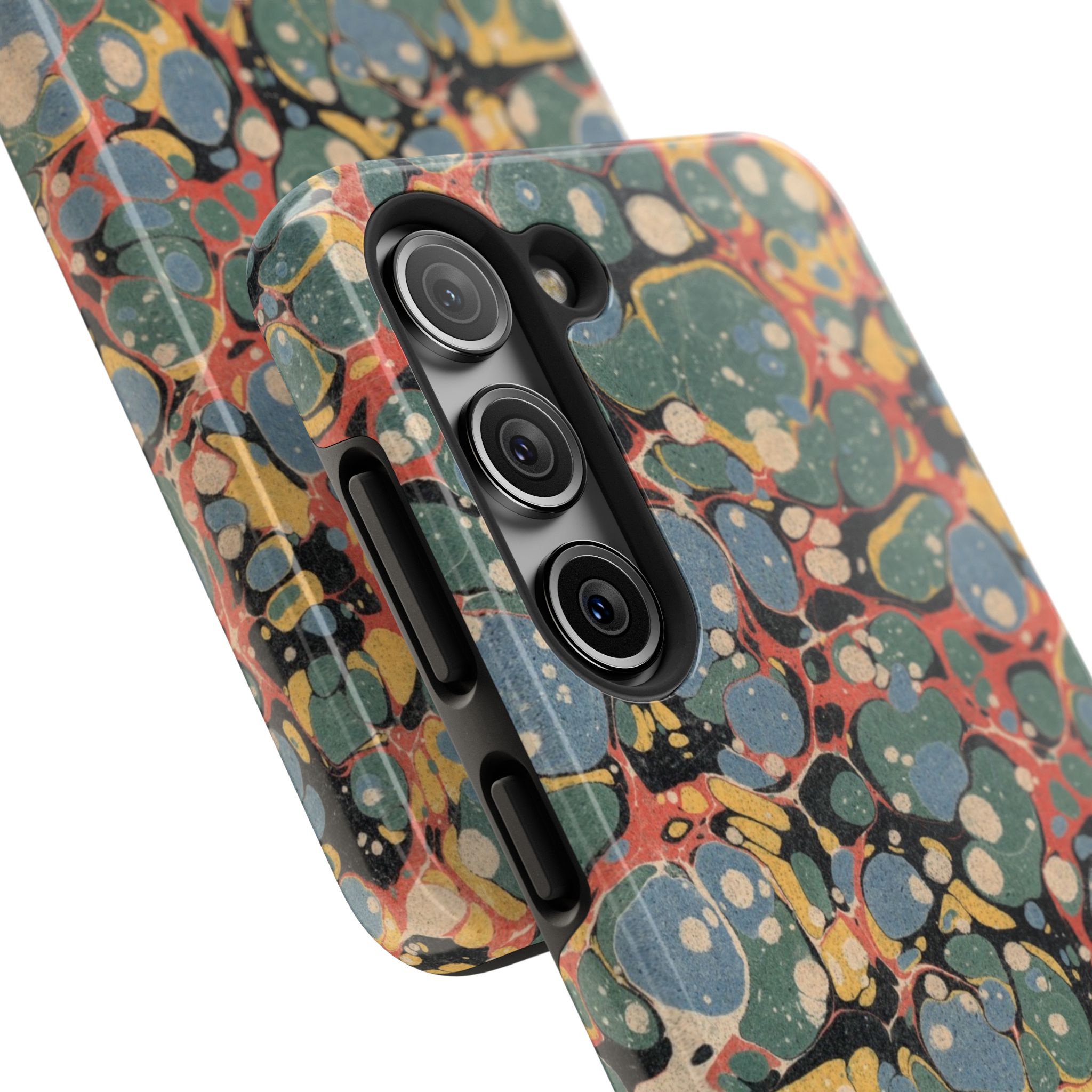 18th C. Marbled Paper Phone Case - Blue, Orange & Black - Image 74