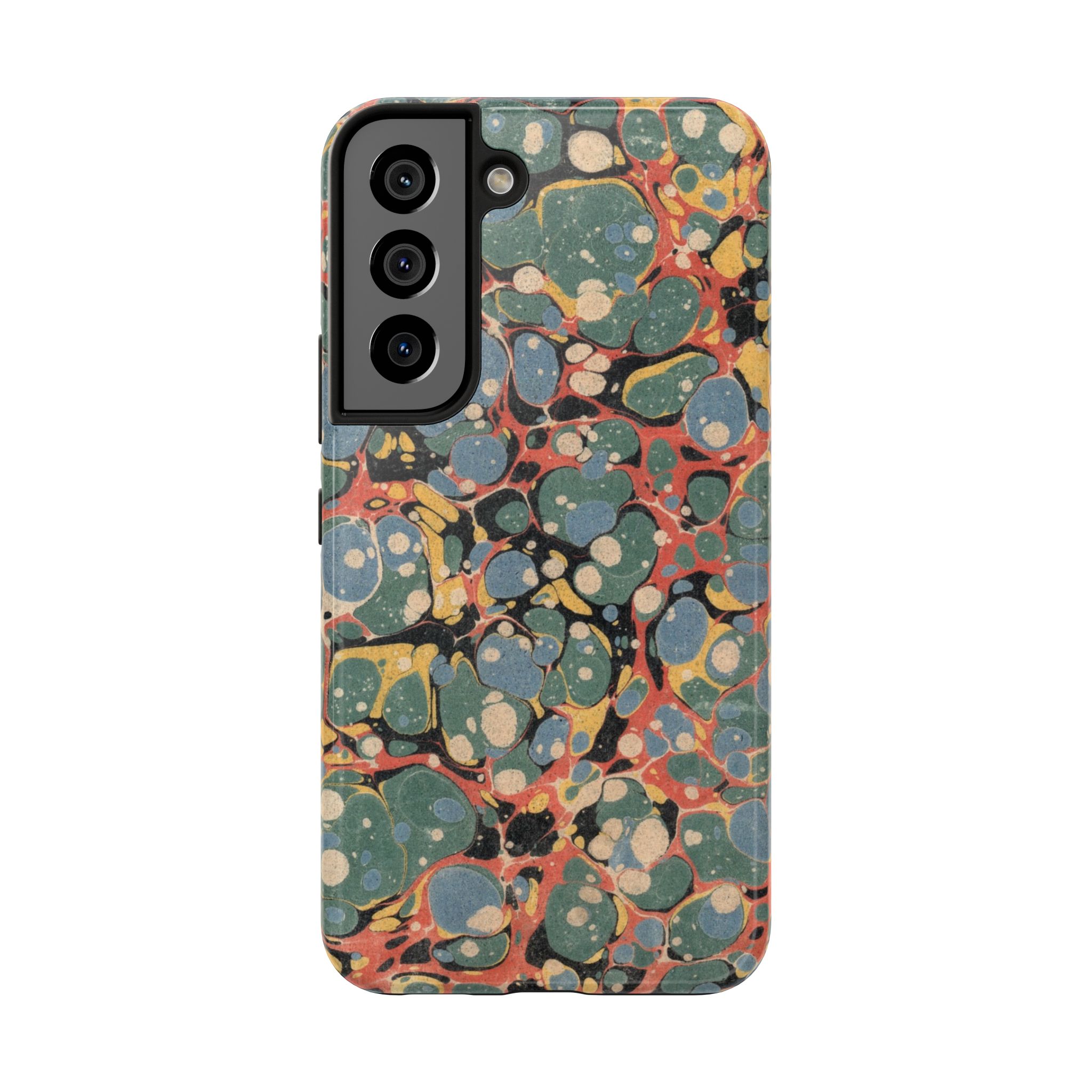 18th C. Marbled Paper Phone Case - Blue, Orange & Black - Image 77