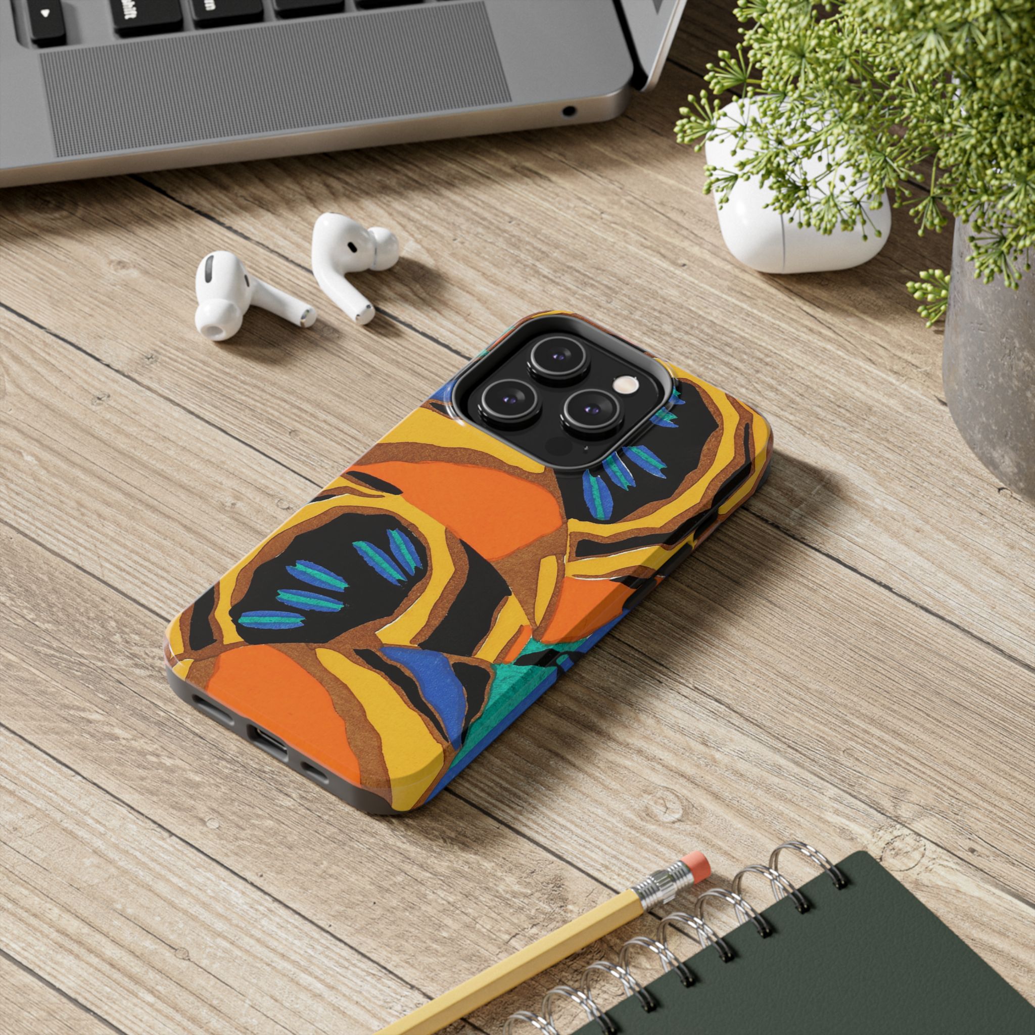 Orange, Black & Blue Abstract Phone Case - Image 48