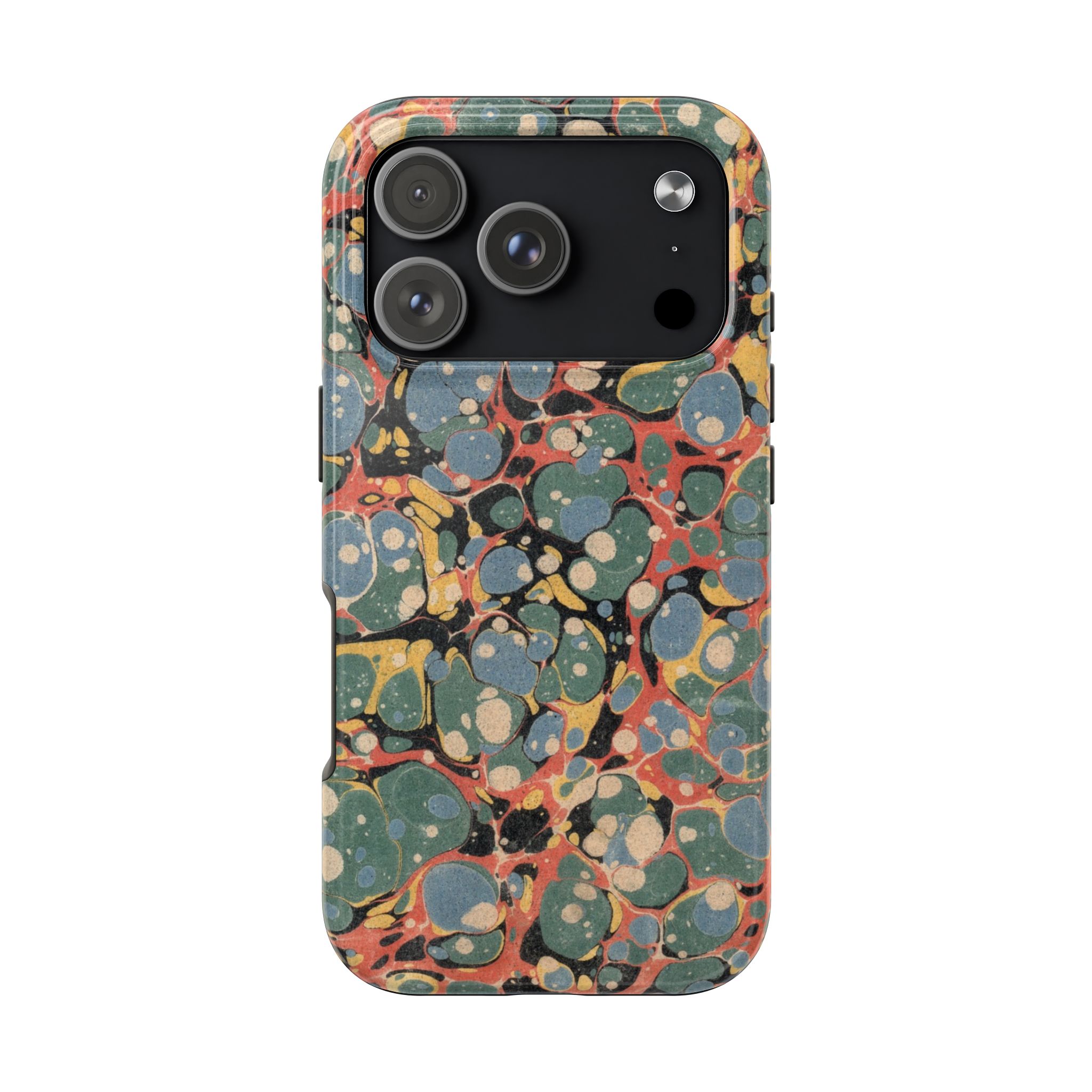18th C. Marbled Paper Phone Case - Blue, Orange & Black - Image 98