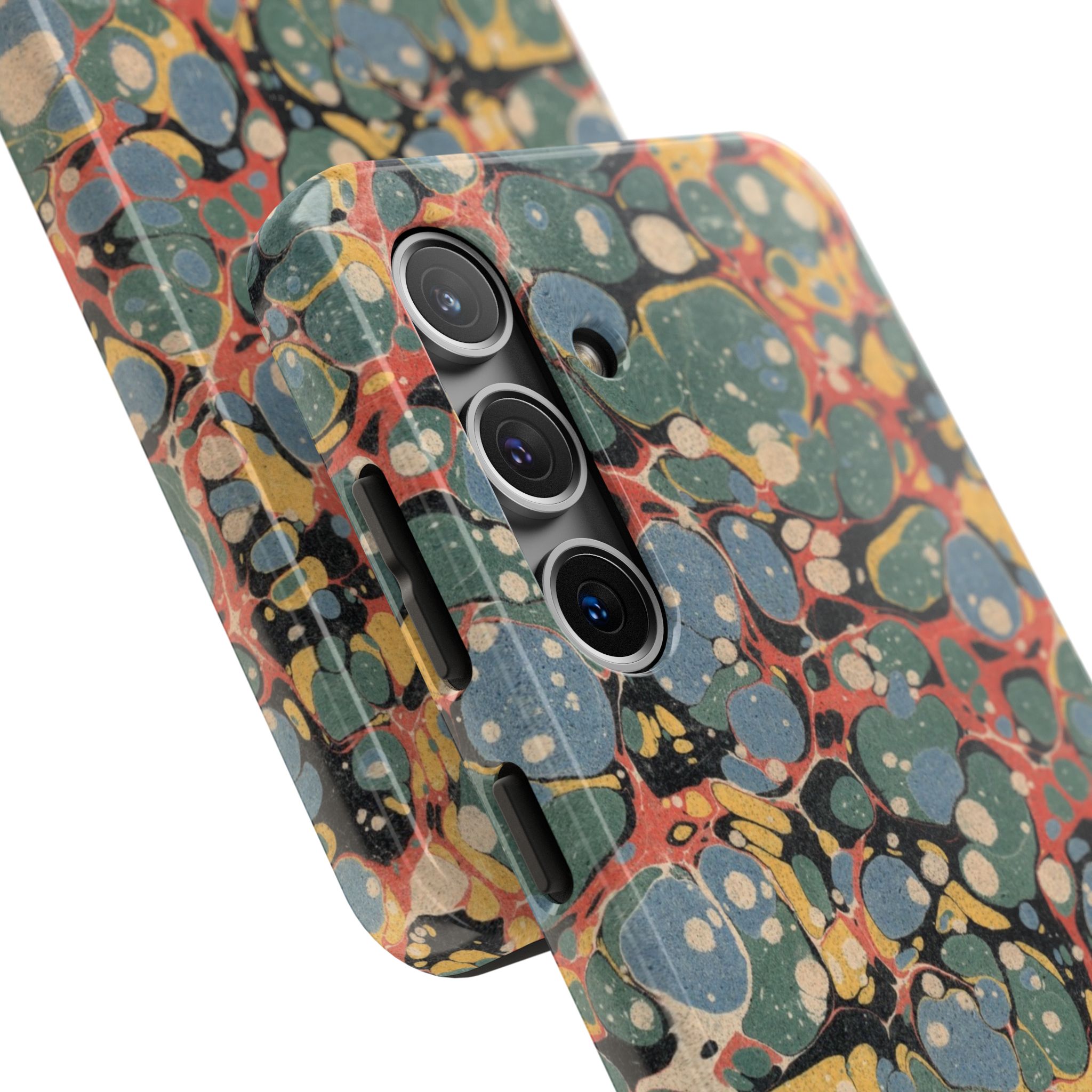 18th C. Marbled Paper Phone Case - Blue, Orange & Black - Image 70