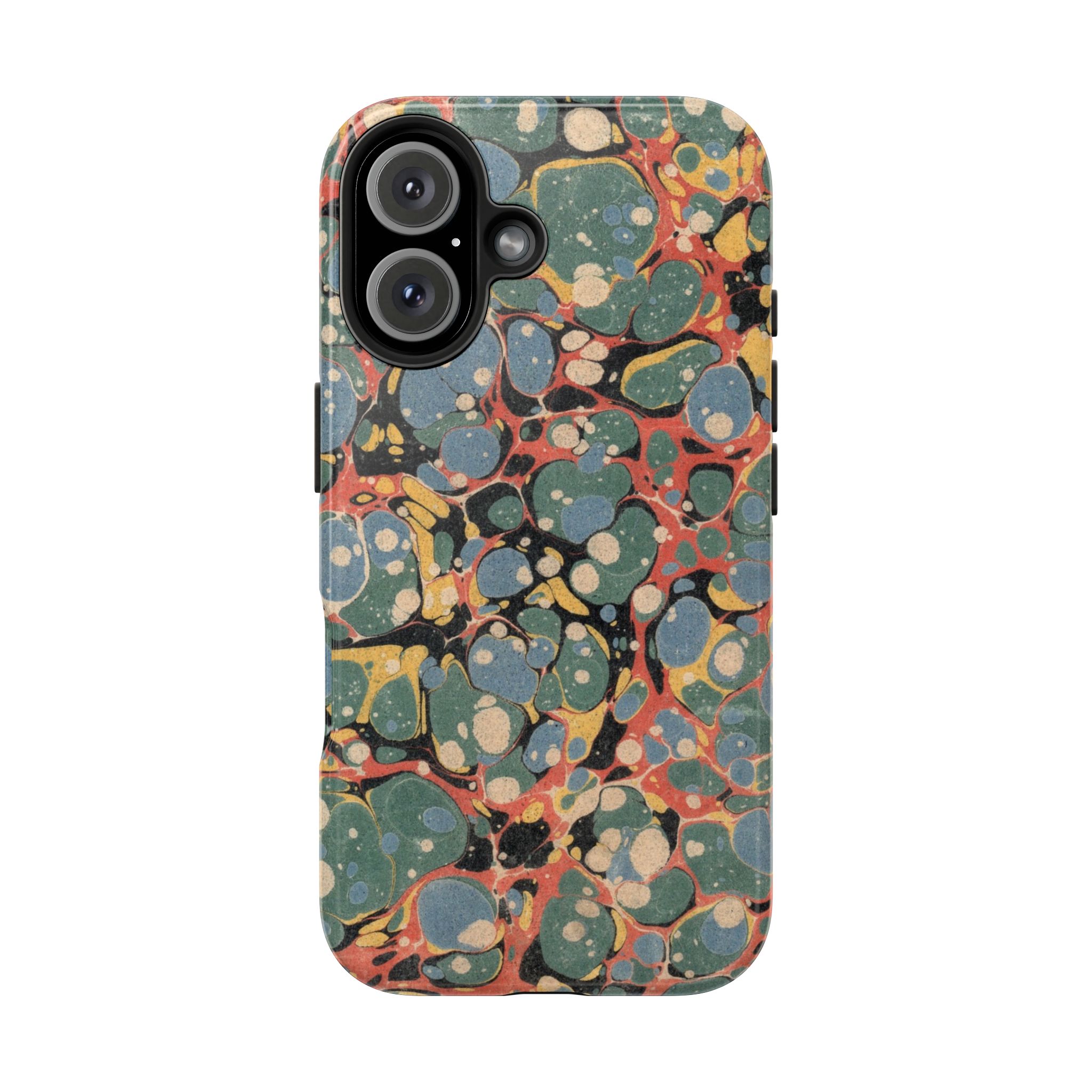 18th C. Marbled Paper Phone Case - Blue, Orange & Black - Image 91