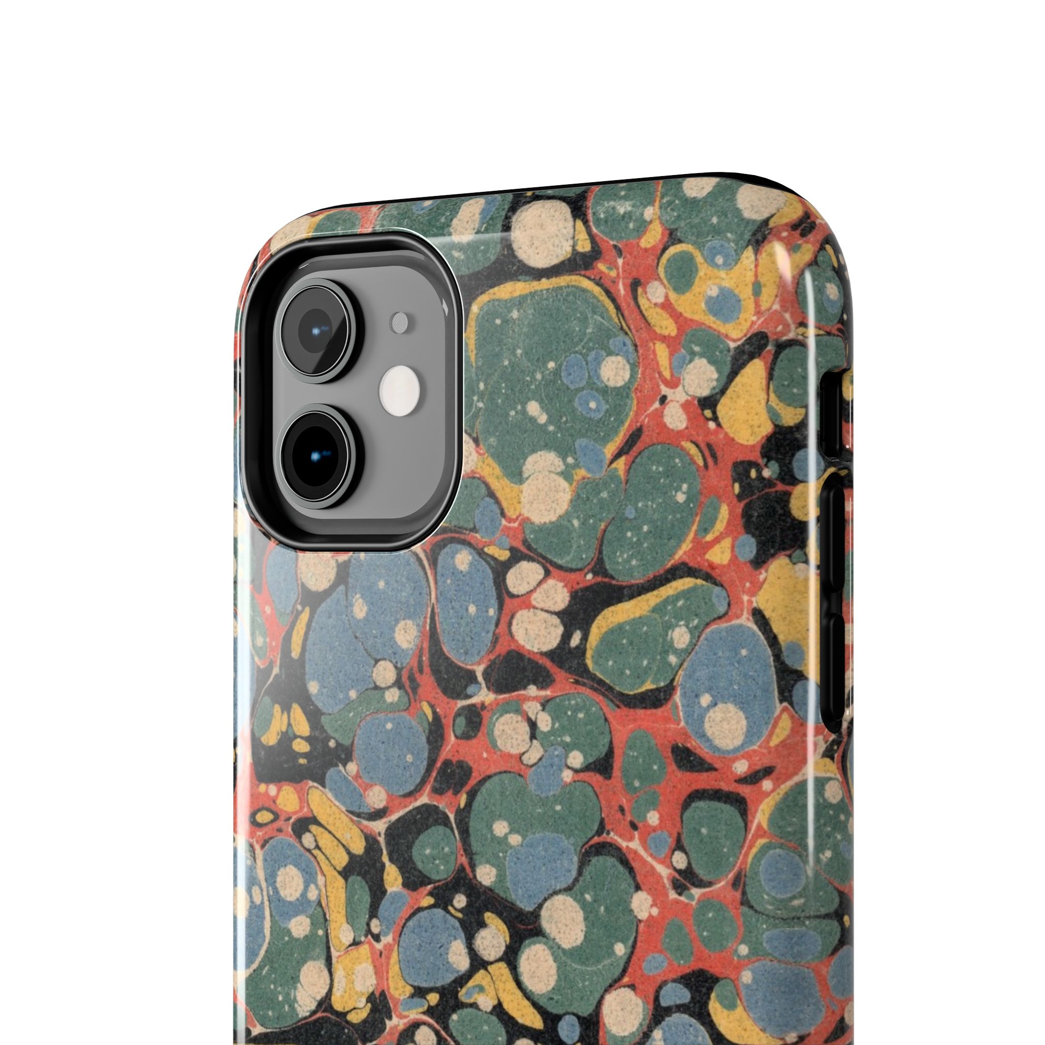 18th C. Marbled Paper Phone Case - Blue, Orange & Black - Image 4